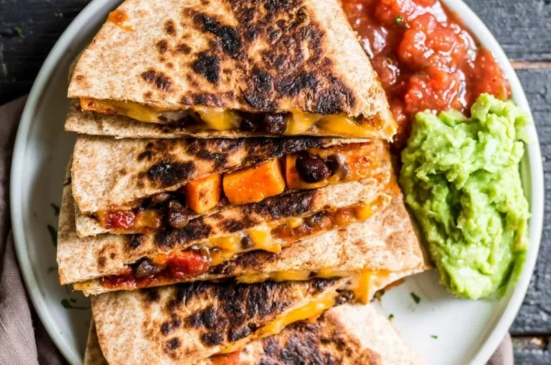 Black Bean Sweet Potato Quesadilla on a plate, ready to serve