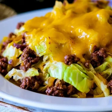 Cabbage taco skillet with colorful vegetables and seasonings