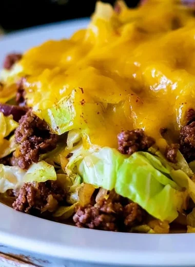 Cabbage taco skillet with colorful vegetables and seasonings