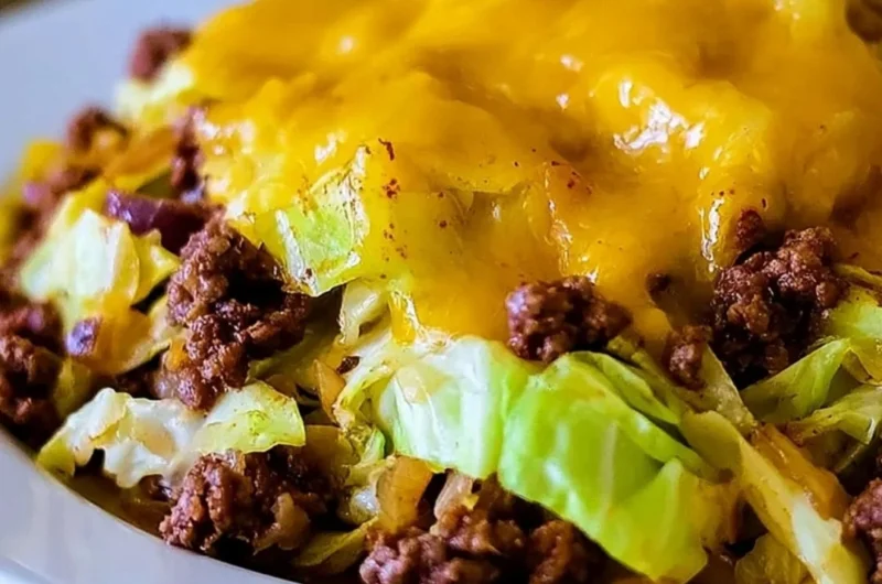 Cabbage taco skillet with colorful vegetables and seasonings