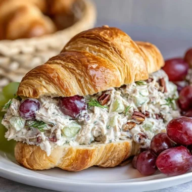 Chicken salad croissant sandwich with lettuce and tomatoes