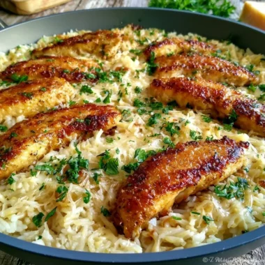 Chicken Scampi Skillet with garlic and pasta in a delicious sauce