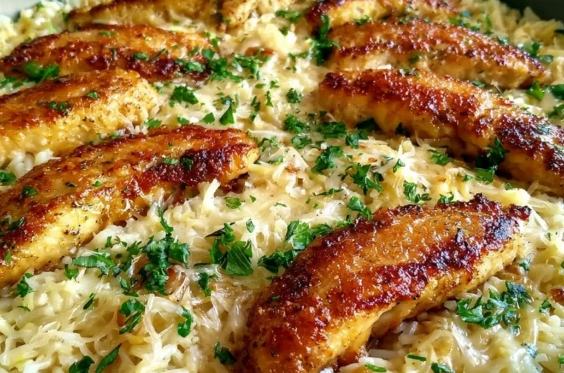 Chicken Scampi Skillet with garlic and pasta in a delicious sauce