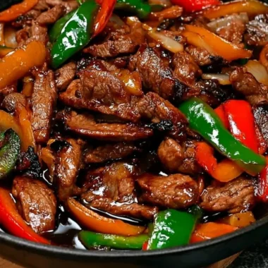 Delicious Chinese Pepper Steak with Onions served on a plate