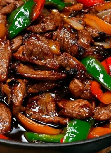 Delicious Chinese Pepper Steak with Onions served on a plate