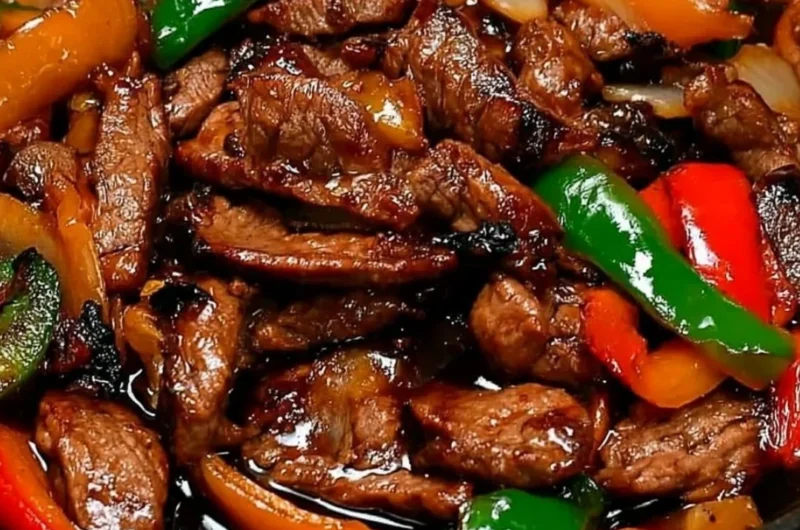 Delicious Chinese Pepper Steak with Onions served on a plate