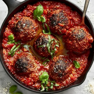 Delicious classic meatballs served with sauce and herbs