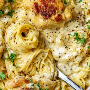Delicious Crock Pot Angel Chicken served with a creamy sauce
