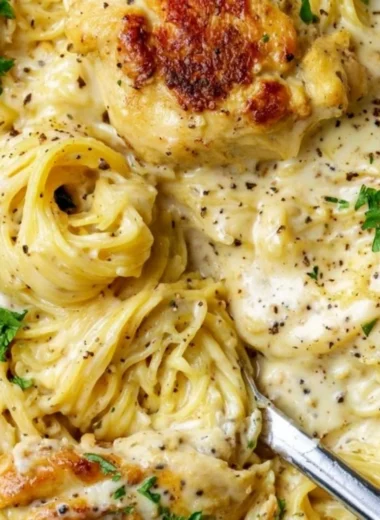 Delicious Crock Pot Angel Chicken served with a creamy sauce