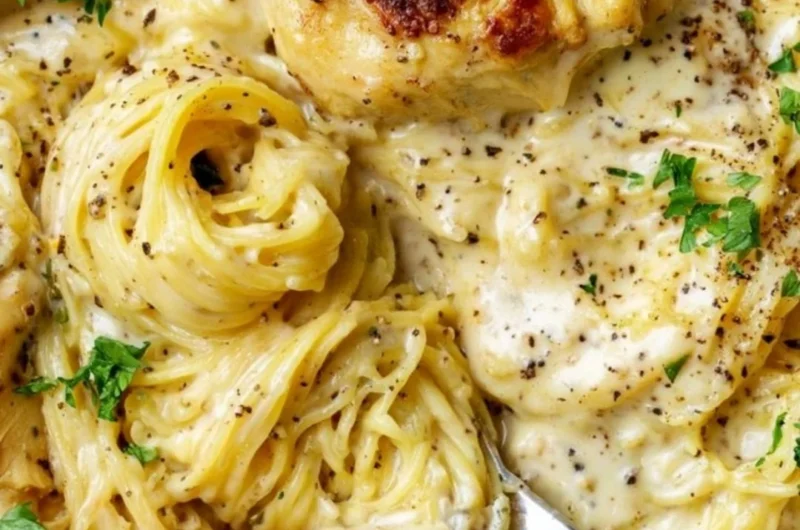 Delicious Crock Pot Angel Chicken served with a creamy sauce