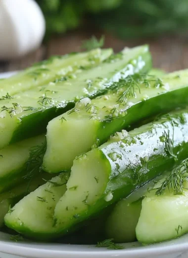 Garlic Dill Cucumbers in a jar ready for pickling