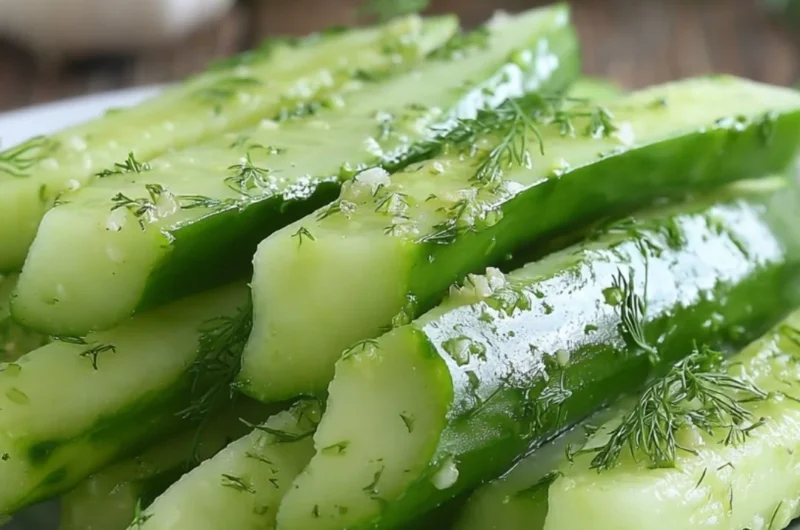 Garlic Dill Cucumbers in a jar ready for pickling