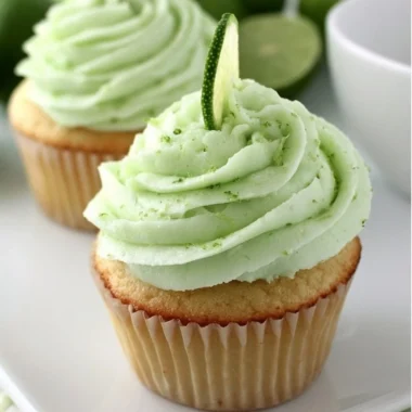 Delicious Key Lime Cupcakes with cream frosting on a rustic wooden table