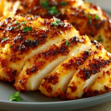 Juicy melt-in-your-mouth chicken breast plated with herbs and spices