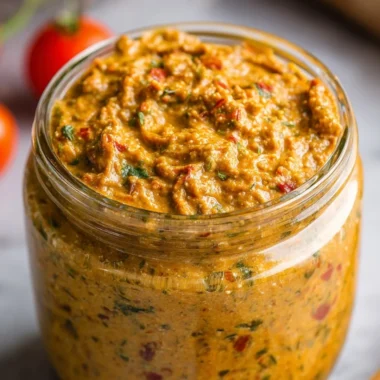 Sicilian Tomato Pesto (Pesto alla Trapanese) in a bowl with fresh ingredients.