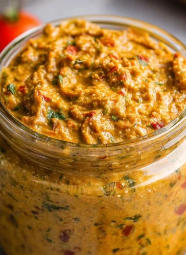 Sicilian Tomato Pesto (Pesto alla Trapanese) in a bowl with fresh ingredients.