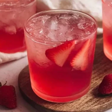 Refreshing strawberry iced tea in a glass with fresh strawberries and mint