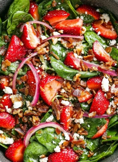 Fresh Strawberry Spinach Salad with nuts and dressing