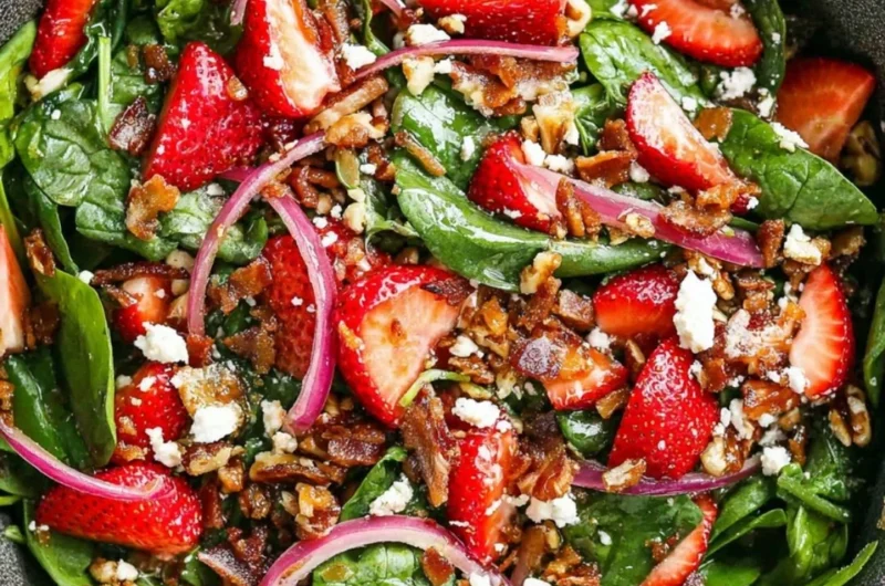 Fresh Strawberry Spinach Salad with nuts and dressing