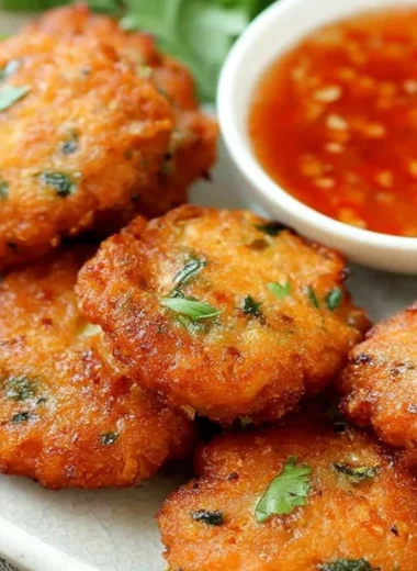 Delicious homemade Thai Shrimp Cake served with dipping sauce