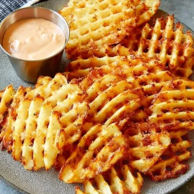 Delicious waffle fries served with homemade dipping sauce
