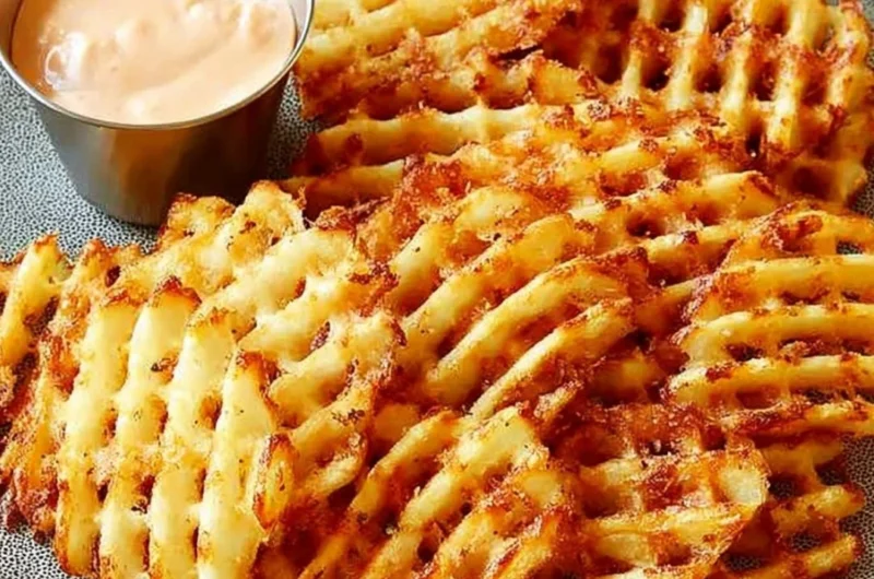 Delicious waffle fries served with homemade dipping sauce