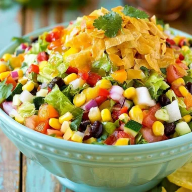 Fresh and colorful Mexican chopped salad with vegetables and dressing