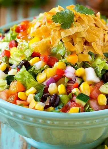 Fresh and colorful Mexican chopped salad with vegetables and dressing