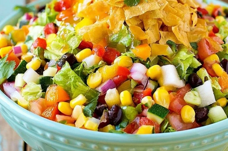 Fresh and colorful Mexican chopped salad with vegetables and dressing