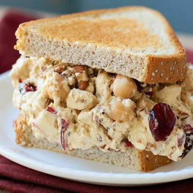 A vibrant Apple Pecan Chickpea Salad Sandwich on whole grain bread