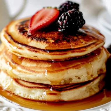 Cozy fluffy pancakes served on a plate, perfect for a solo breakfast
