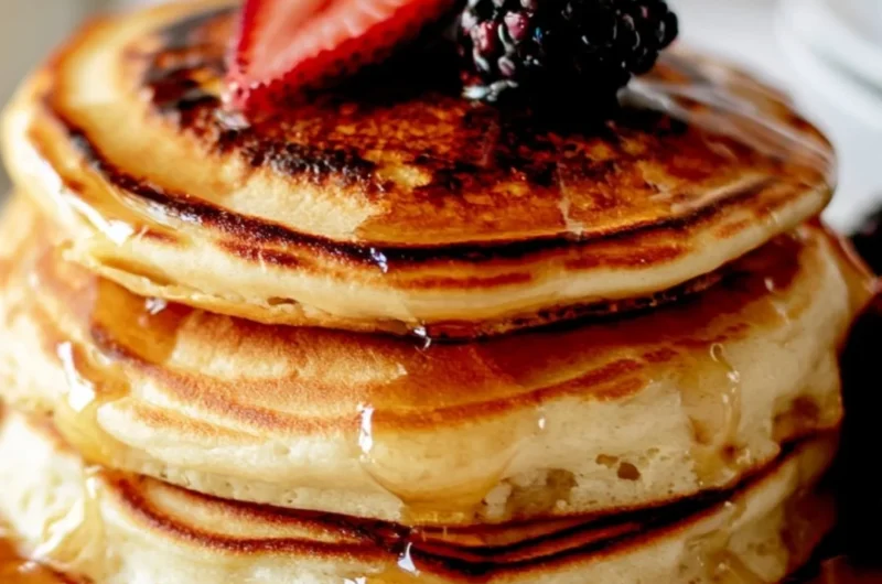 Cozy fluffy pancakes served on a plate, perfect for a solo breakfast