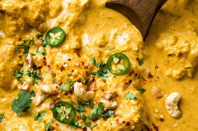 Cozy Indian curry with tender chicken pieces and aromatic spices