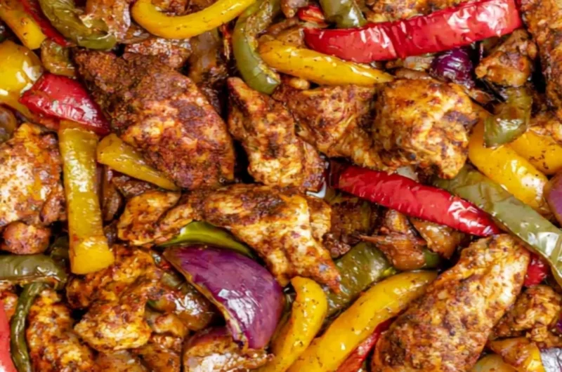 Delicious sheet pan chicken fajitas with colorful vegetables and spices