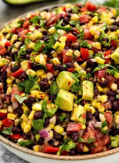 Cozy black bean and corn salad served in a bowl with fresh ingredients