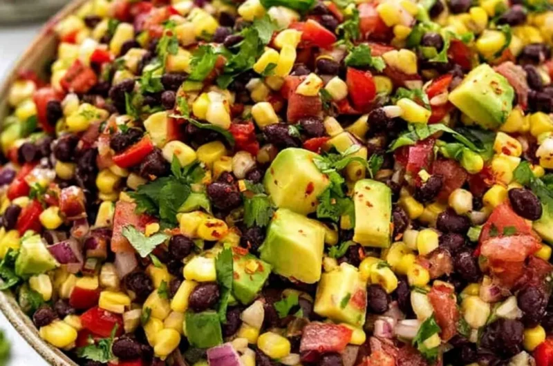 Cozy black bean and corn salad served in a bowl with fresh ingredients