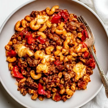 Delicious bowl of cozy slow cooker goulash with hearty ingredients
