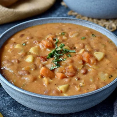 Creamy Mexican-inspired pinto bean soup in a bowl with garnishes