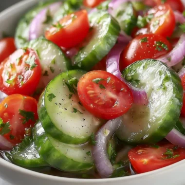 Freshly prepared Cucumber Tomato Salad with vibrant veggies
