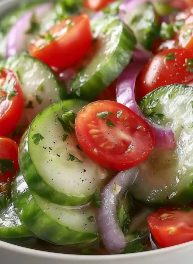 Freshly prepared Cucumber Tomato Salad with vibrant veggies