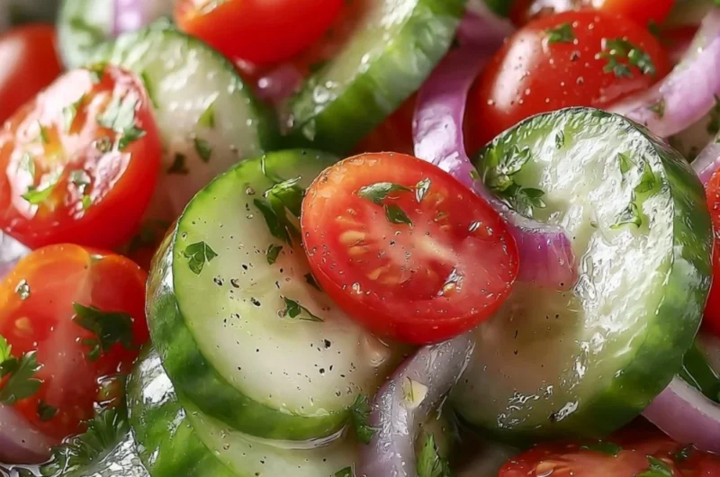 Freshly prepared Cucumber Tomato Salad with vibrant veggies