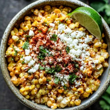 Deliciously grilled Mexican street corn topped with creamy sauce and cheese