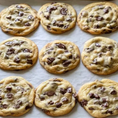 Delicious homemade chocolate chip cookies on a baking tray.