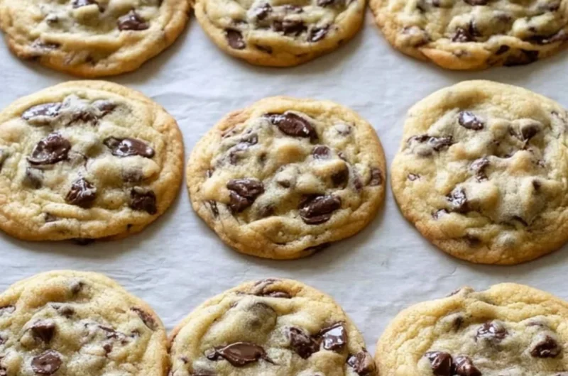 Delicious homemade chocolate chip cookies on a baking tray.