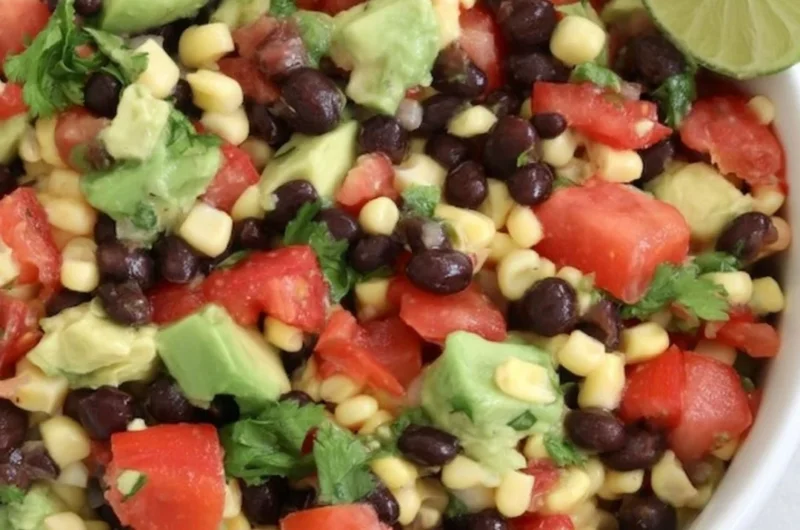 Colorful bean salad prepared for meal prep with fresh vegetables.