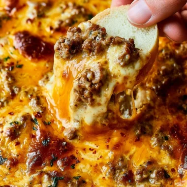 Cheesy Ground Beef Dip served in a bowl, perfect for appetizers or game day snacks.
