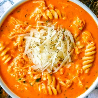 Delicious Crockpot Chicken Parmesan Soup in a bowl