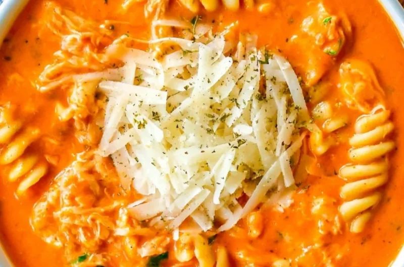 Delicious Crockpot Chicken Parmesan Soup in a bowl