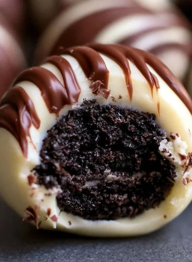 Delicious Irish Cream Oreo truffles topped with chocolate