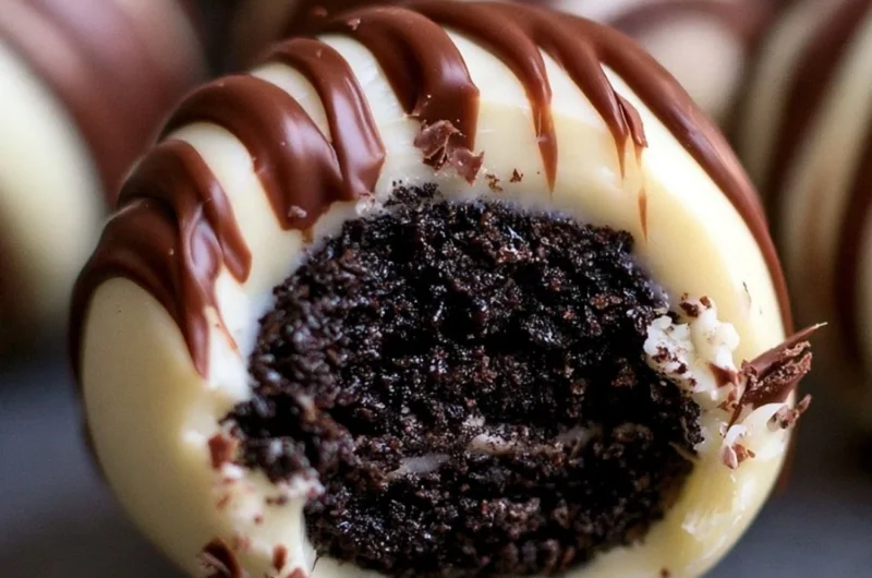Delicious Irish Cream Oreo truffles topped with chocolate